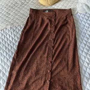 Leopard Print Midi Button Up Skirt